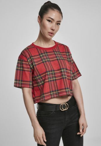 Urban Classics Ladies AOP Tartan Short Oversized Tee red/blk - XS