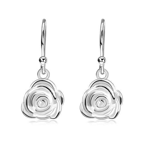 Náušnice zo striebra 925, rozkvitnutá ruža na africkom háčiku