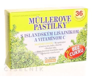 MÜLLEROVE PASTILKY s island. lišajníkom a vit. C bez cukru 36ks