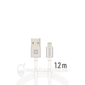 Lightning (8pin) kábel Swissten opletený, 1.2M - bielo-strieborný