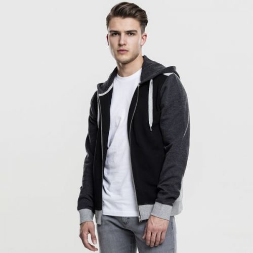 Urban Classics 3- Tone Sweat Zip Hoody black/grey/charcoal - L