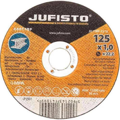 Kotúč korundový, na rezanie kovu, 125x1.0x22.2 mm, Jufisto