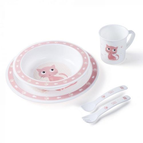 CANPOL BABIES Plastová sada s príborom CUTE ANIMALS mačička