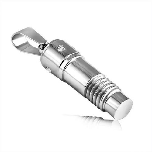 Oceľový prívesok v striebornom odtieni, lesklá skrutka zdobená zirkónmi