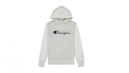 Champion Script Logo Jacquard Piqué Reverse Weave Hoodie šedé 214024-EM004