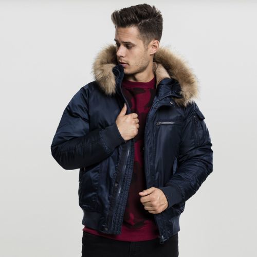Urban Classics Hooded Heavy Fake Fur Bomber Jacket navy - S