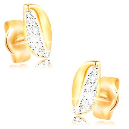 Zlaté 14K náušnice - dvojfarebné zvlnené zrnko so zirkónmi a výrezom