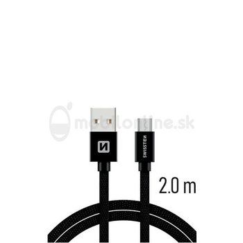 Micro USB Kábel Swissten opletený, Quick charge, 3A, 2m - čierny