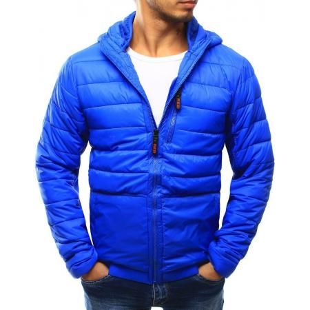 Pánska bunda prešívaná s kapucňou modrá