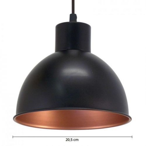 Čierna závesná lampa Andrin vo vnútri medená
