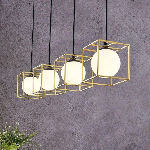 Závesná lampa Aloam, klietkou a sklené gule, 4 sv.