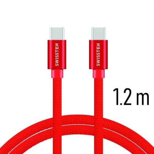Dátový kábel Swissten textilný s USB-C konektormi a podporou rýchlonabíjania, Red