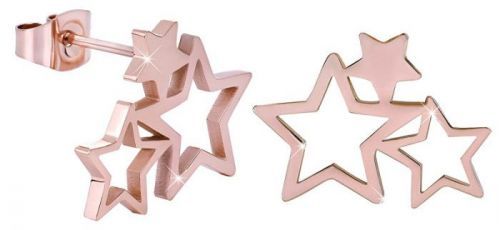 Troli Ružovo pozlátené oceľové náušnice s tromi hviezdičkami