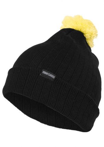 Urban Classics Neon Contrast Bobble Beanie blk/yel - UNI