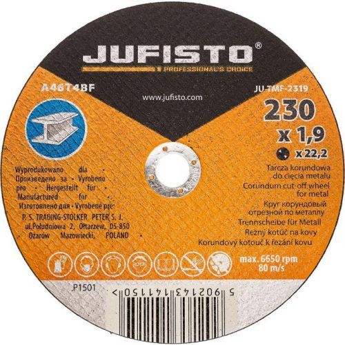 Kotúč korundový, na rezanie kovu, 230x1.9x22.2 mm, Jufisto