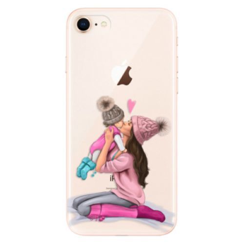 Odolné silikónové puzdro iSaprio - Kissing Mom - Brunette and Girl - iPhone 8