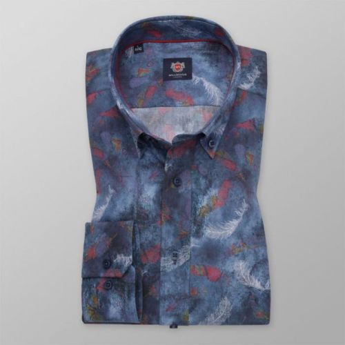 Pánska košeľa slim fit modrej farby so vzorom peria 11743