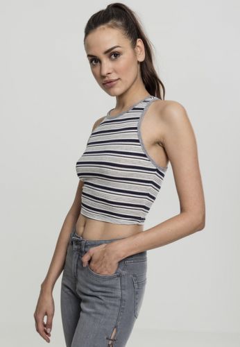 Urban Classics Ladies Rib Stripe Cropped Top navy/white/grey - XS