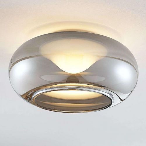 Sklenené stropné LED svietidlo Mijo dymová sivá