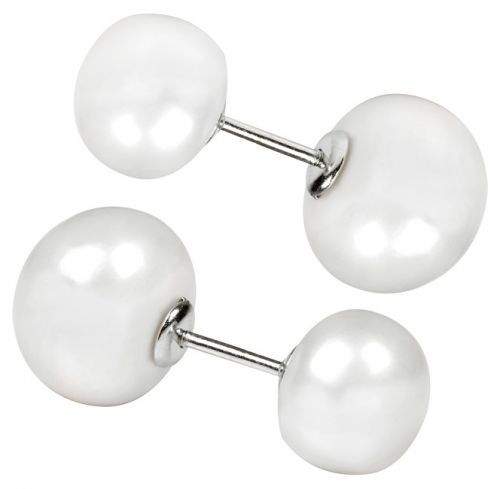 JwL Luxury Pearls Strieborné obojstranné náušnice s pravými bielymi perlami JL0255