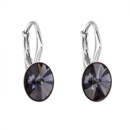 Strieborné náušnice visiace s krištálmi Swarovski čierny ovál 31276.3