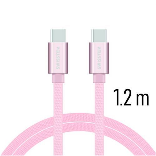 Dátový kábel Swissten textilný s USB-C konektormi a podporou rýchlonabíjania, Rose Gold