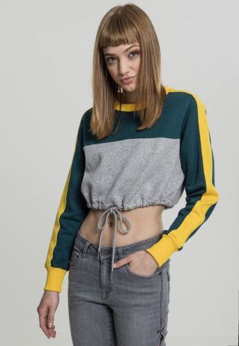 Urban Classics Ladies Cropped 3-Tone Stripe Crew grey/jasper/chromeyellow - M