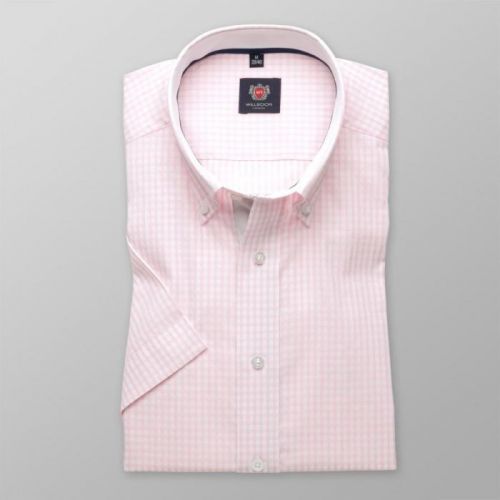 Pánska slim fit košeľa s krátkym rukávom (výška 176-182) 8109 kockou a úpravou easy care