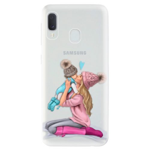 Odolné silikónové puzdro iSaprio - Kissing Mom - Blond and Boy - Samsung Galaxy A20e