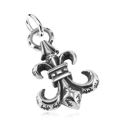 Prívesok z ocele 316L, veľký patinovaný symbol Fleur de Lis