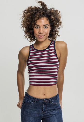 Urban Classics Ladies Rib Stripe Cropped Top white/navy/fire red - XS