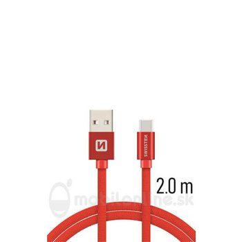 USB-C Kábel Swissten opletený, Quick charge, 3A, 2m - červený
