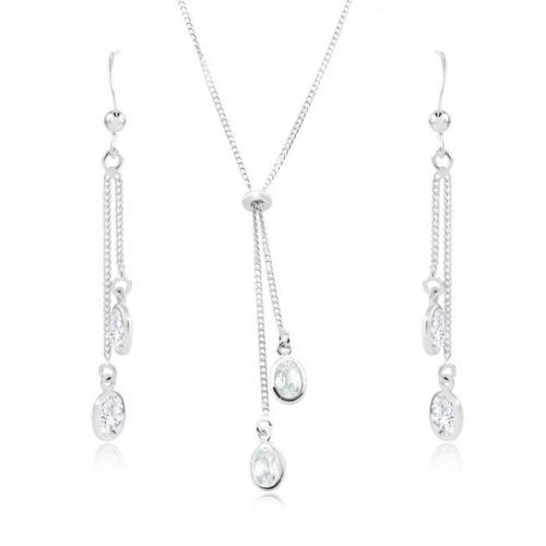 Set zo striebra 925 - náhrdelník a náušnice, číre zirkónové ovály na retiazkach