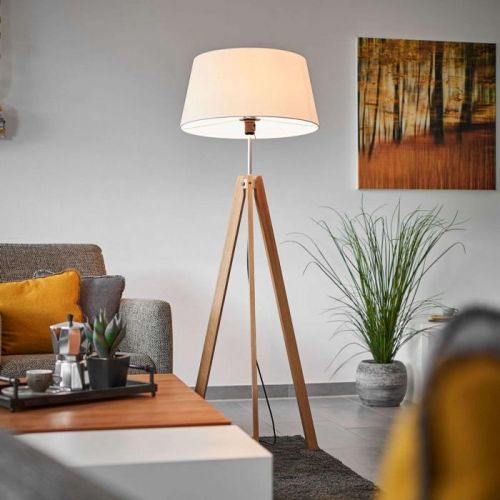 Textilná stojaca lampa Thea s masívnym podstavcom