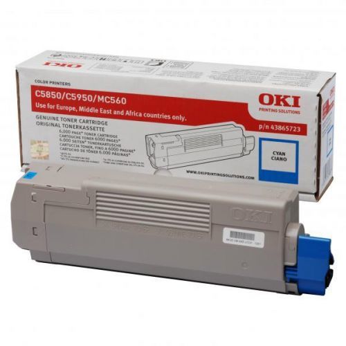 OKI originál toner 43865723, cyan, 6000str., OKI C5850, 5950, MC560, MC560n, MC560dn