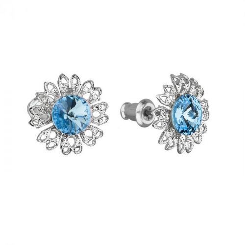 Náušnice bižutéria so Swarovski krištáľmi modrý kvietok 51042.3 aqua
