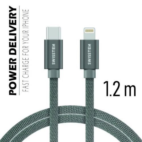 Dátový kábel Swissten textilný s USB-C + Lightning konektormi a podporou rýchlonabíjania, Grey