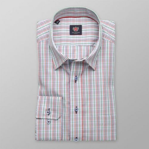 Pánska slim fit košeľa London (výška 176-182) 8637 v biele farbe s kostičkou a úpravou easy care