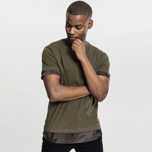 Urban Classics Long Shaped Camo Inset Tee olive/dark camo - L