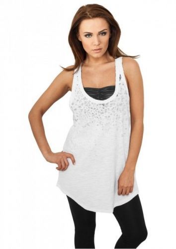 Urban Classics Ladies Long Leo Print Loose Tank wht/blk - L