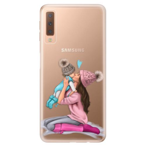 Odolné silikónové puzdro iSaprio - Kissing Mom - Brunette and Boy - Samsung Galaxy A7 (2018)