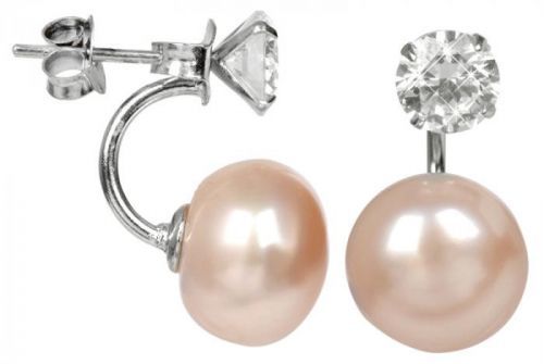 JwL Luxury Pearls Strieborné dvojnáušnice s pravou lososovú perlou a kryštálom JL0216