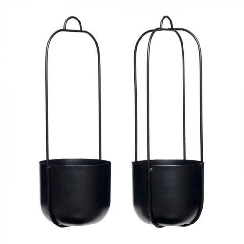 Sada 2 čiernych závesných železných kvetináčov Hübsch Juro