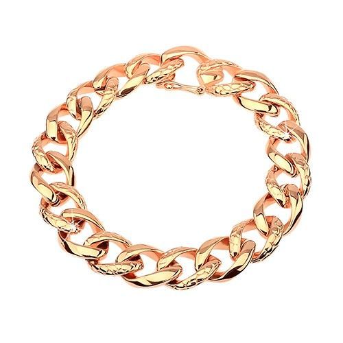 Oceľový náramok - hrubá reťaz zdobená hadím vzorom, medená farba