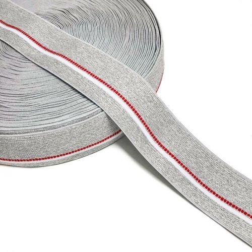 Guma hladká 4 cm RED STRIPE light grey