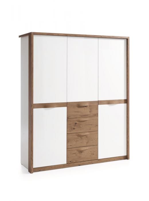 TARANKO Como CM-3D šatníková skriňa biely vysoký lesk / dub Como