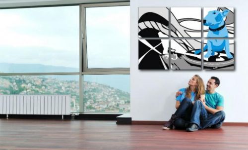 Ručne maľovaný POP Art obraz Dog and DJ'S 6 dielny  dd