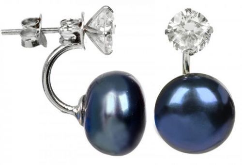 JwL Luxury Pearls Strieborné dvojnáušnice s pravou modrou perlou a kryštálom JL0225