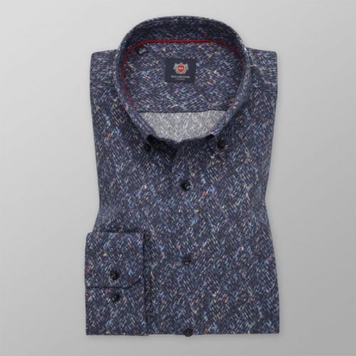 Pánska košeľa slim fit tmavo modrej farby s farebným vzorom 11745