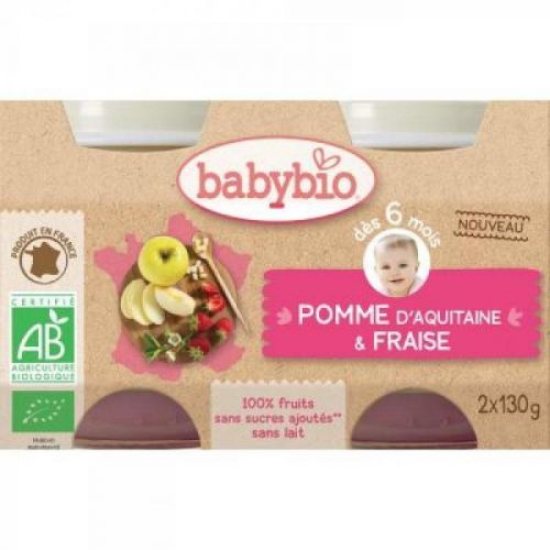 BABYBIO príkrm jablko a jahoda 2x130 g